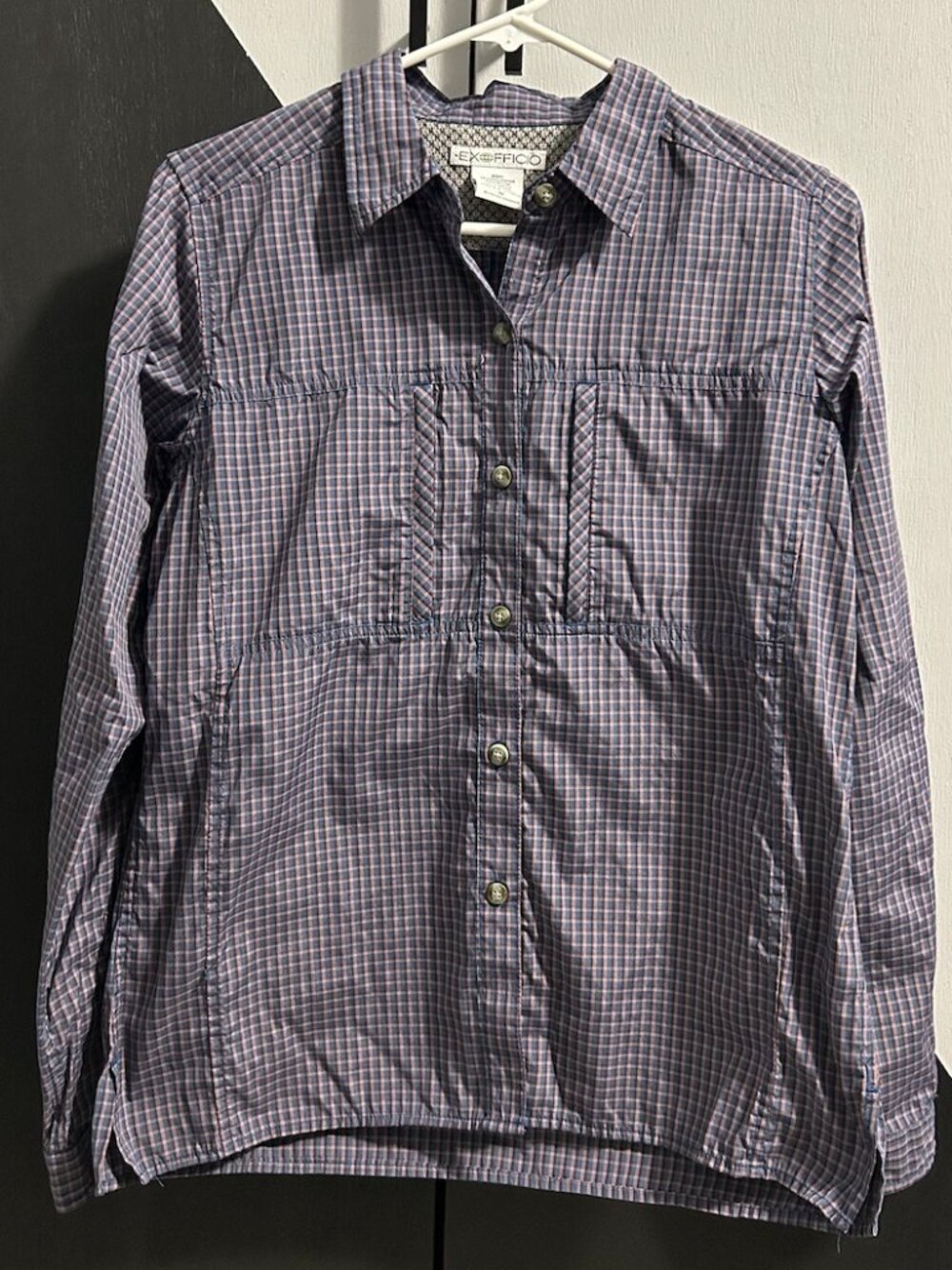 ExOfficio Pink/Blue Plaid Travel Button Down Vented Shirt Women's Size M